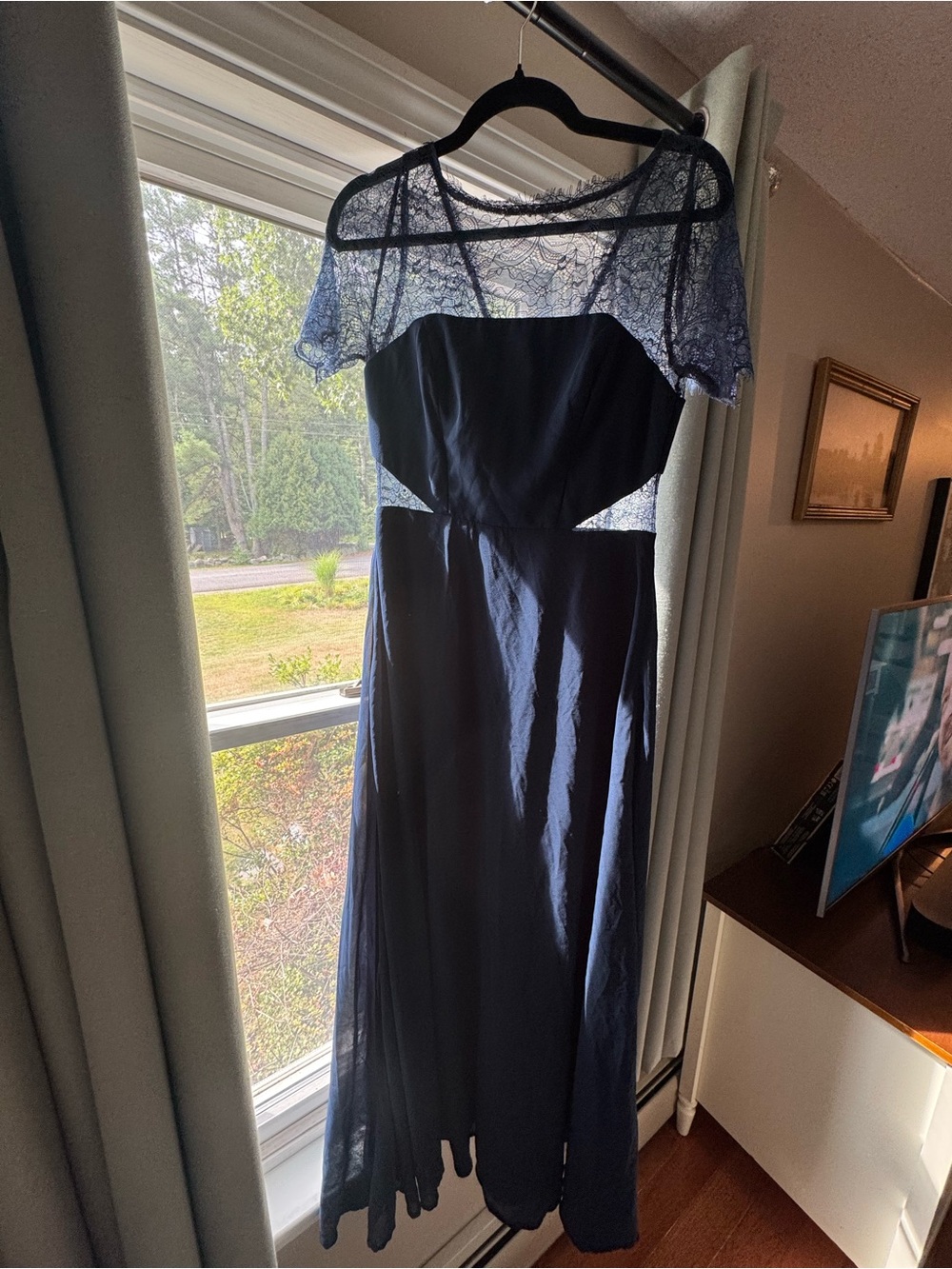 Lulu's Navy Lace Maxi Dress with Sheer Yoke